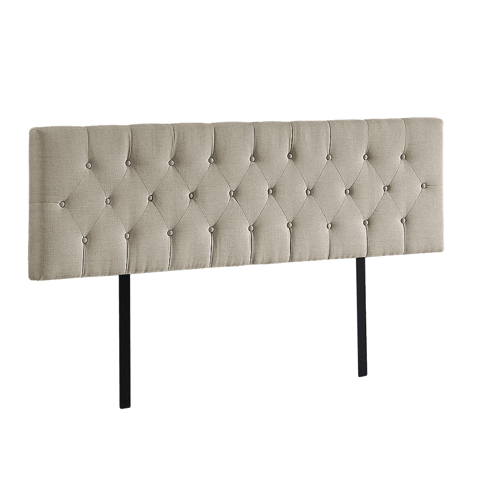Linen Fabric King Bed Deluxe Headboard Bedhead - Beige