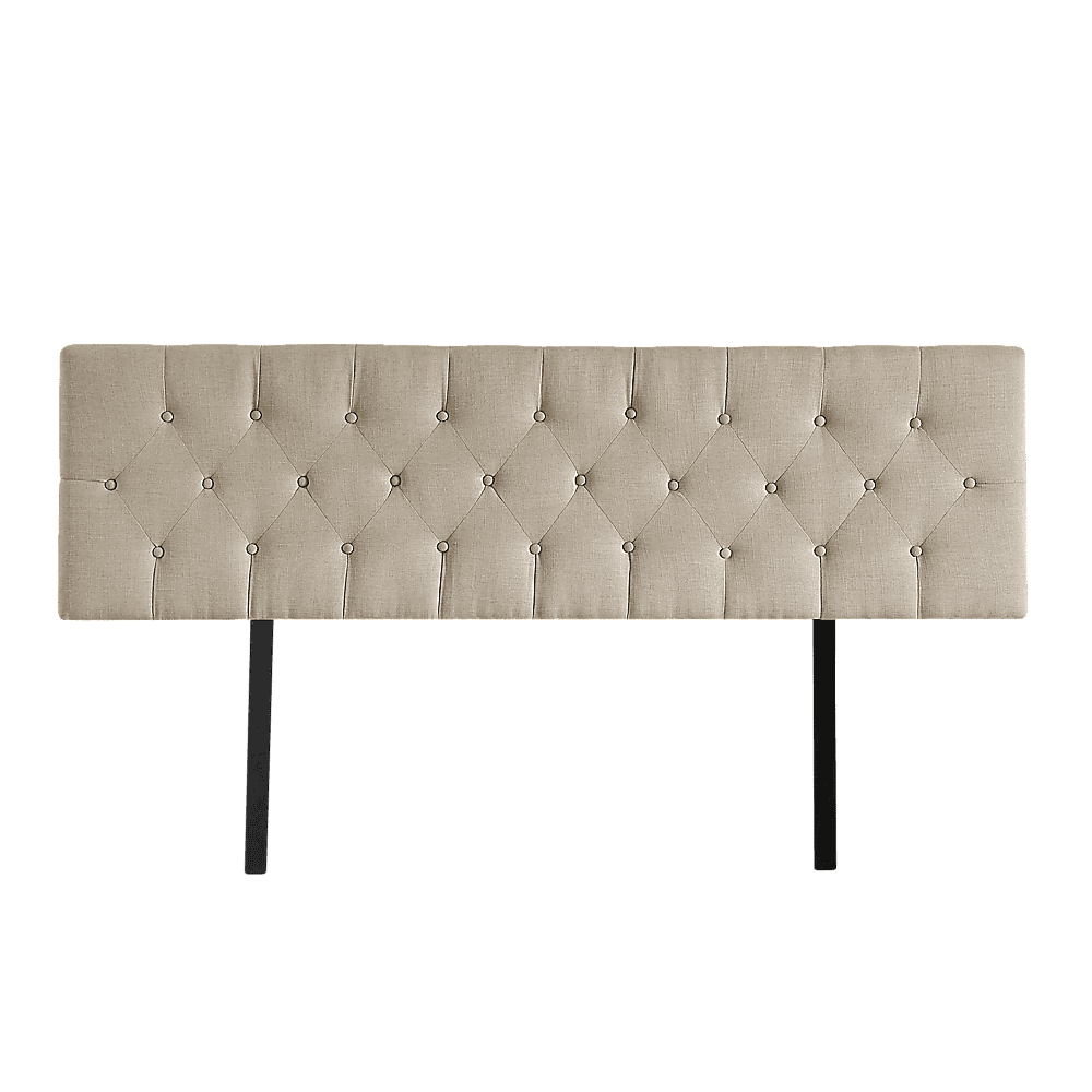 Linen Fabric King Bed Deluxe Headboard Bedhead - Beige
