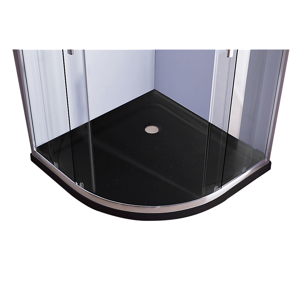 90 x 90cm Chrome Rounded Sliding 6mm Curved Shower Screen with Black Base