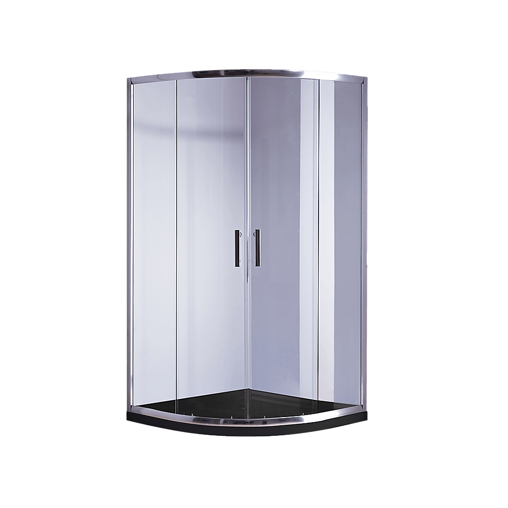 90 x 90cm Chrome Rounded Sliding 6mm Curved Shower Screen with Black Base