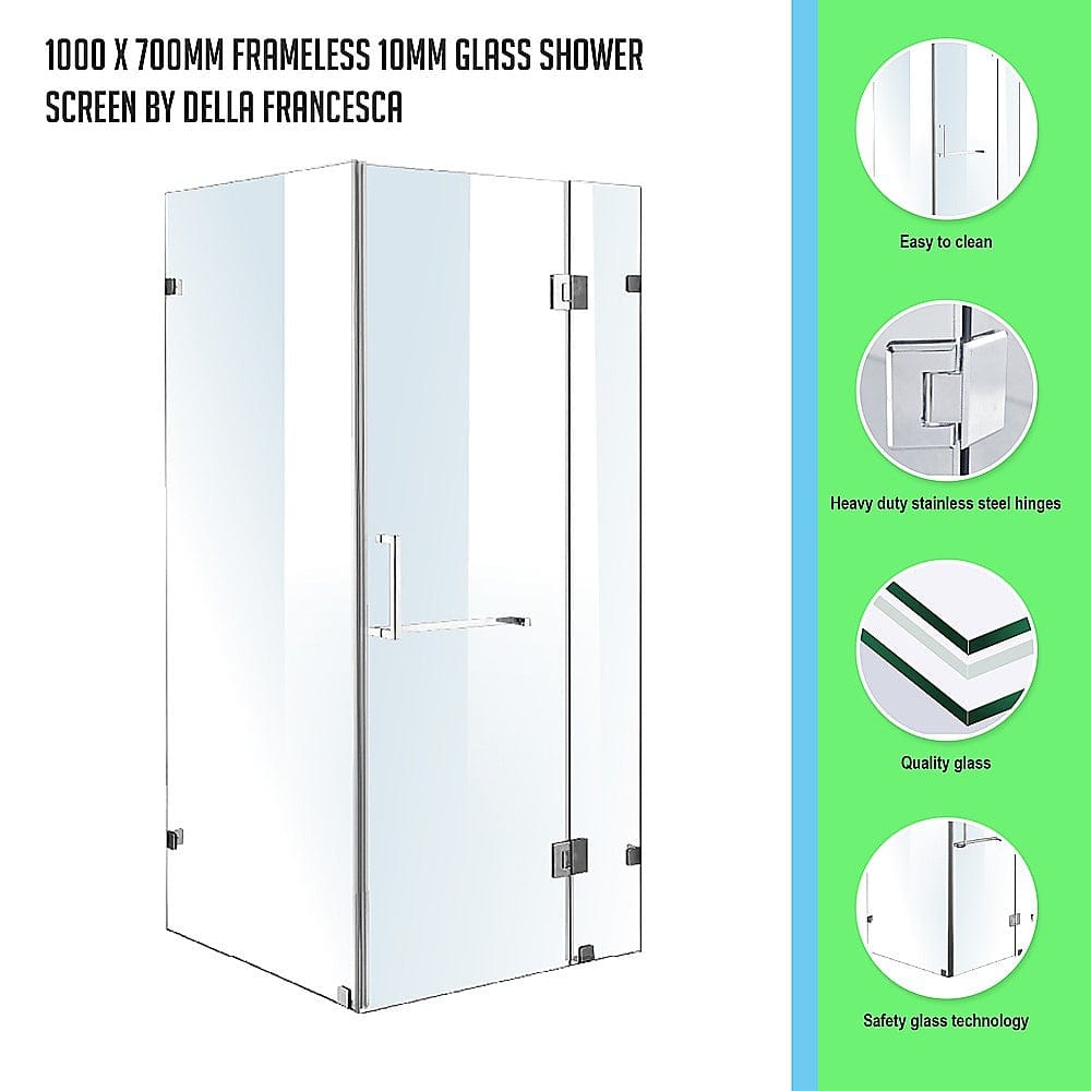 1000 x 700mm Frameless 10mm Glass Shower Screen By Della Francesca