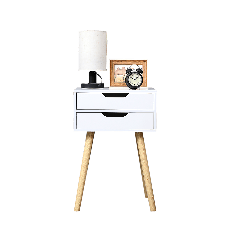 Wooden Bedside Table 2 Drawers Cabinet Storage Tall Night Stand