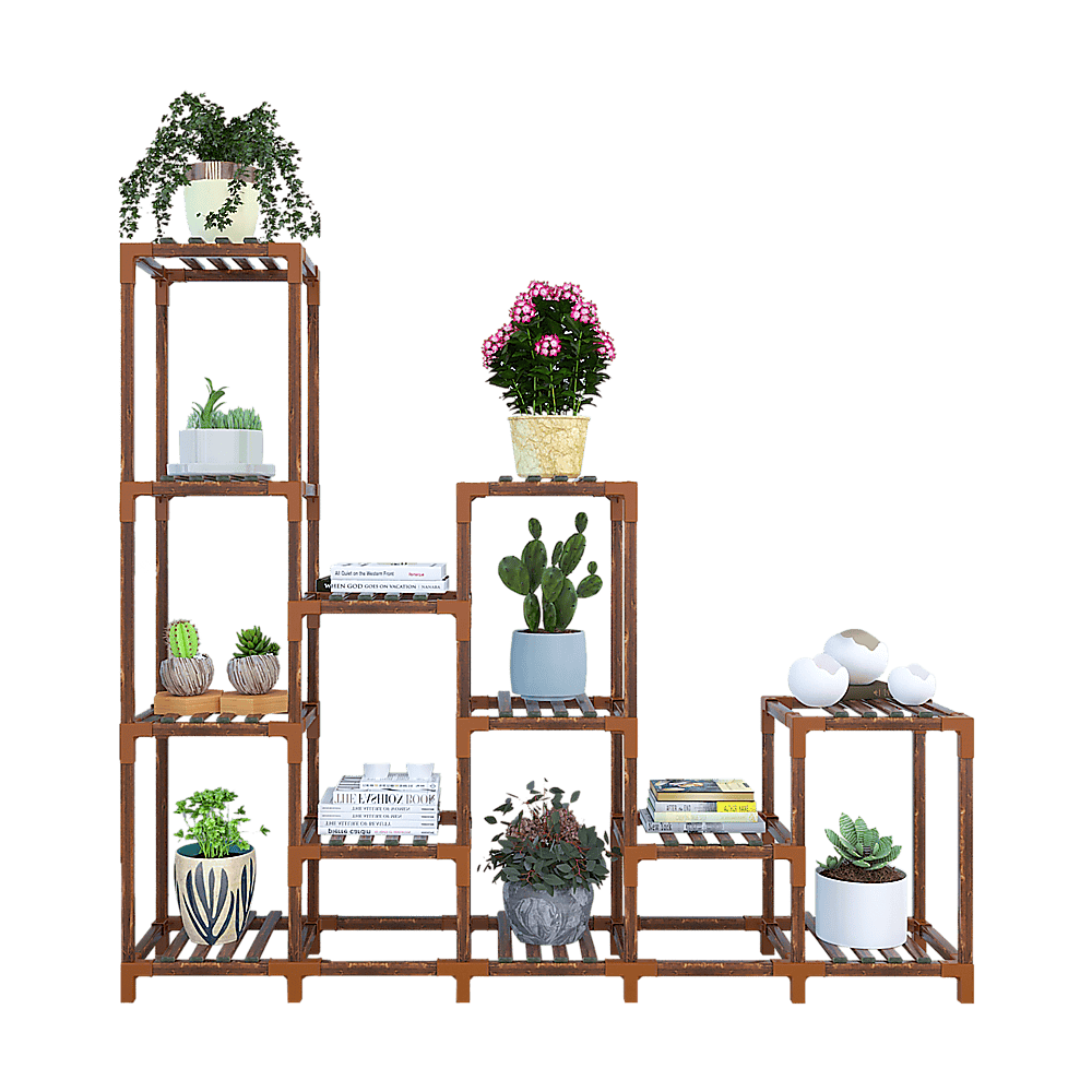 Indoor Outdoor Garden Plant Stand Planter Flower Pot Shelf Wooden Shelving - 12 Shelves