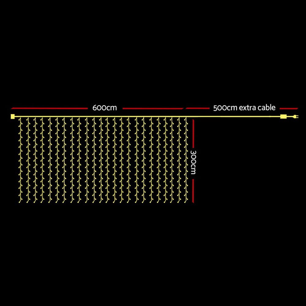 3X6M Christmas Lights Curtain Light Warm White 600 LED Jingle Jollys