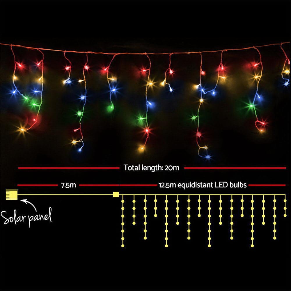 12.5M Christmas Lights Solar Icicle String Light Multi Colour Jingle Jollys