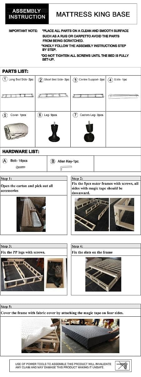 Mattress Base Ensemble King Size Solid Wooden Slat in Beige with Removable Cover