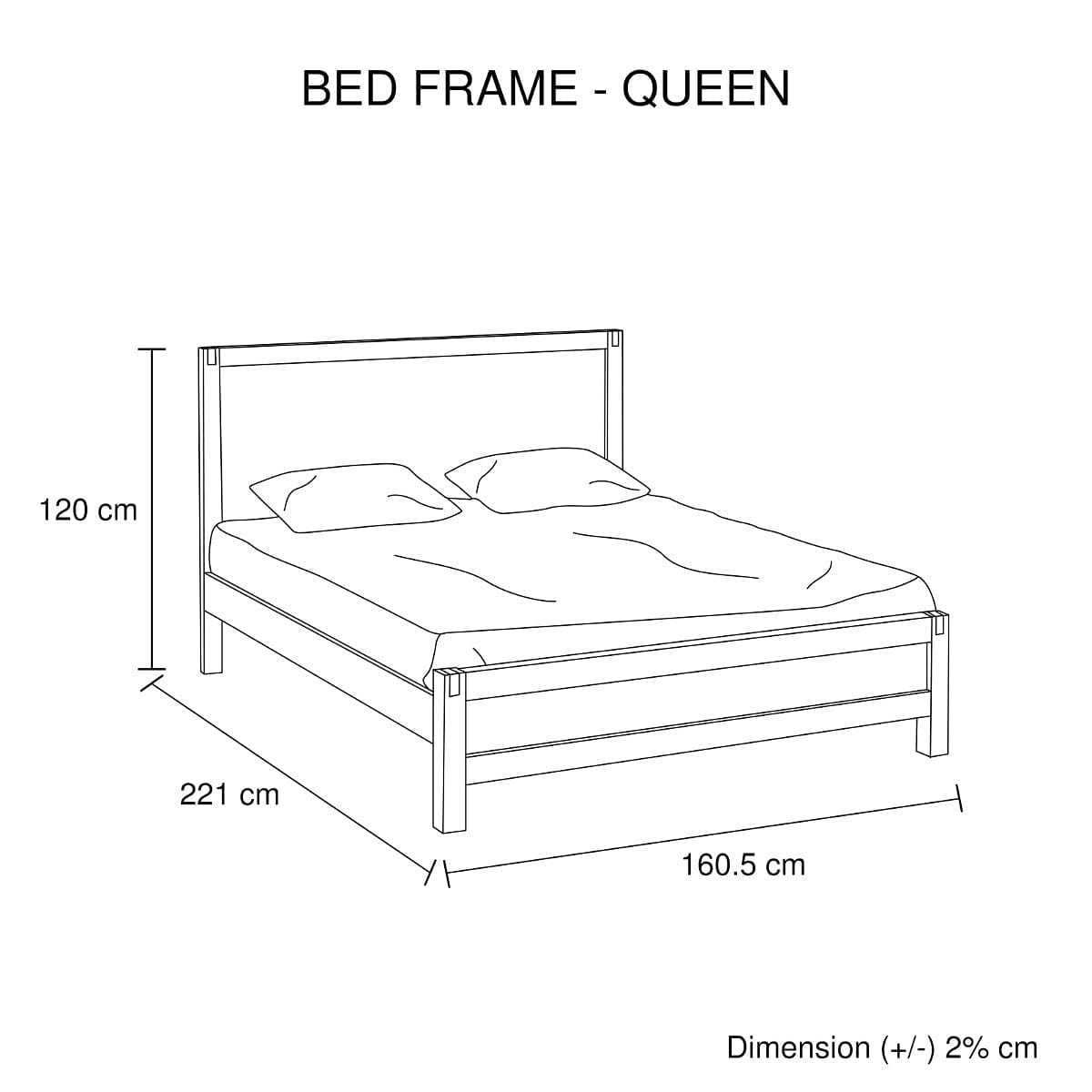 Queen size Bed Frame in Solid Acacia Veneered Medium High Headboard in Oak