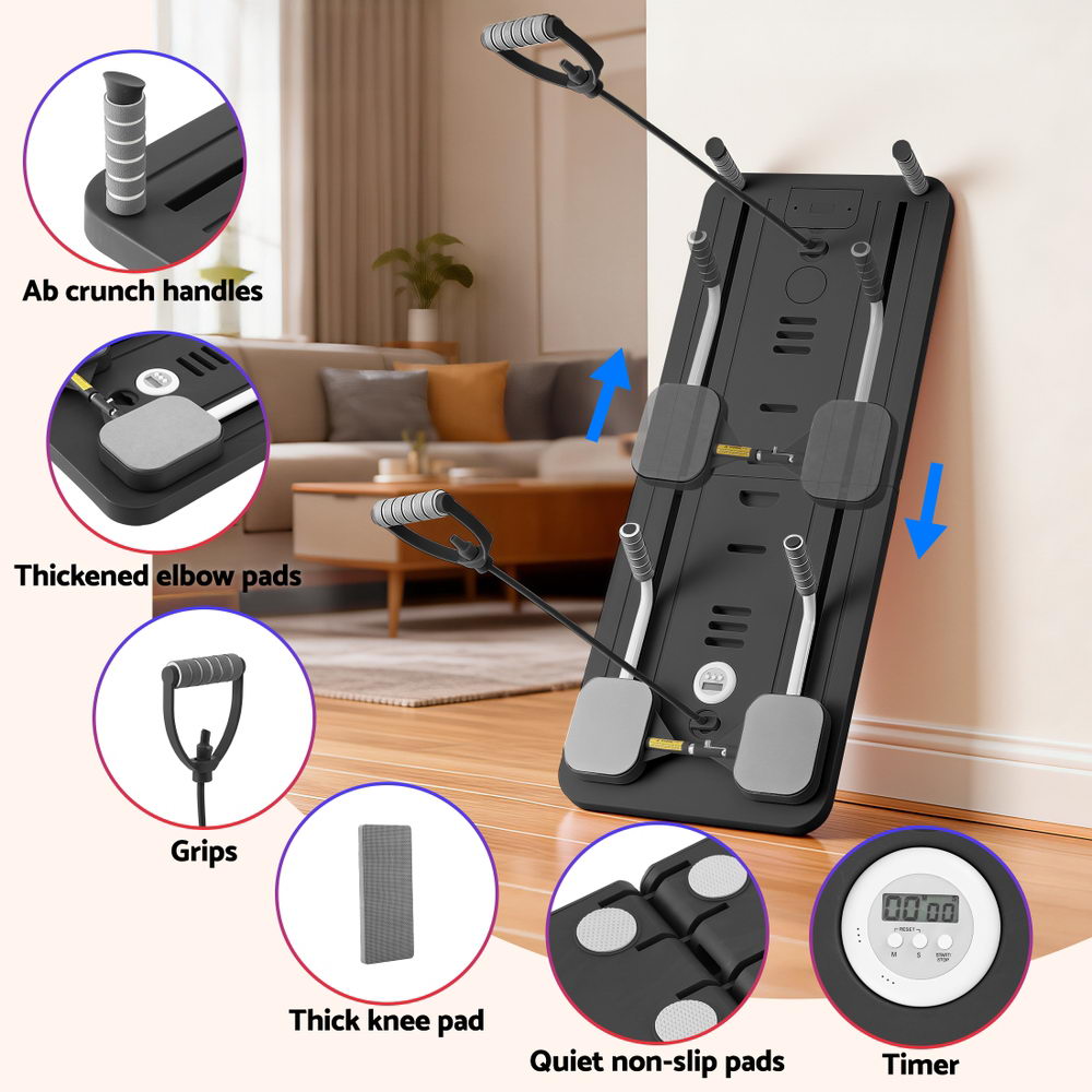 Everfit Pilates Board Foldable Reformer Multi Functional Exercise Trainer Black