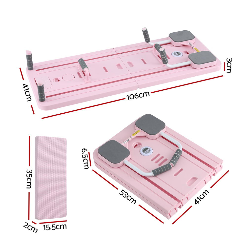 Everfit Pilates Board Foldable Reformer Multi Functional Exercise Trainer Pink