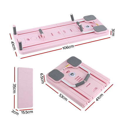 Everfit Pilates Board Foldable Reformer Multi Functional Exercise Trainer Pink