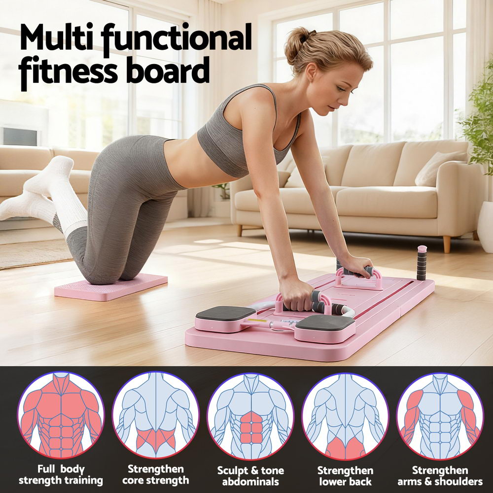 Everfit Pilates Board Foldable Reformer Multi Functional Exercise Trainer Pink