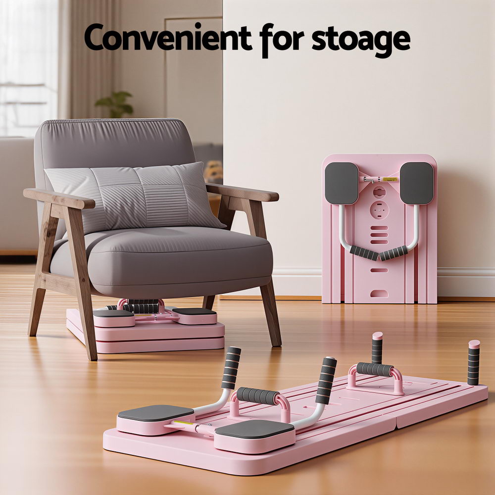 Everfit Pilates Board Foldable Reformer Multi Functional Exercise Trainer Pink