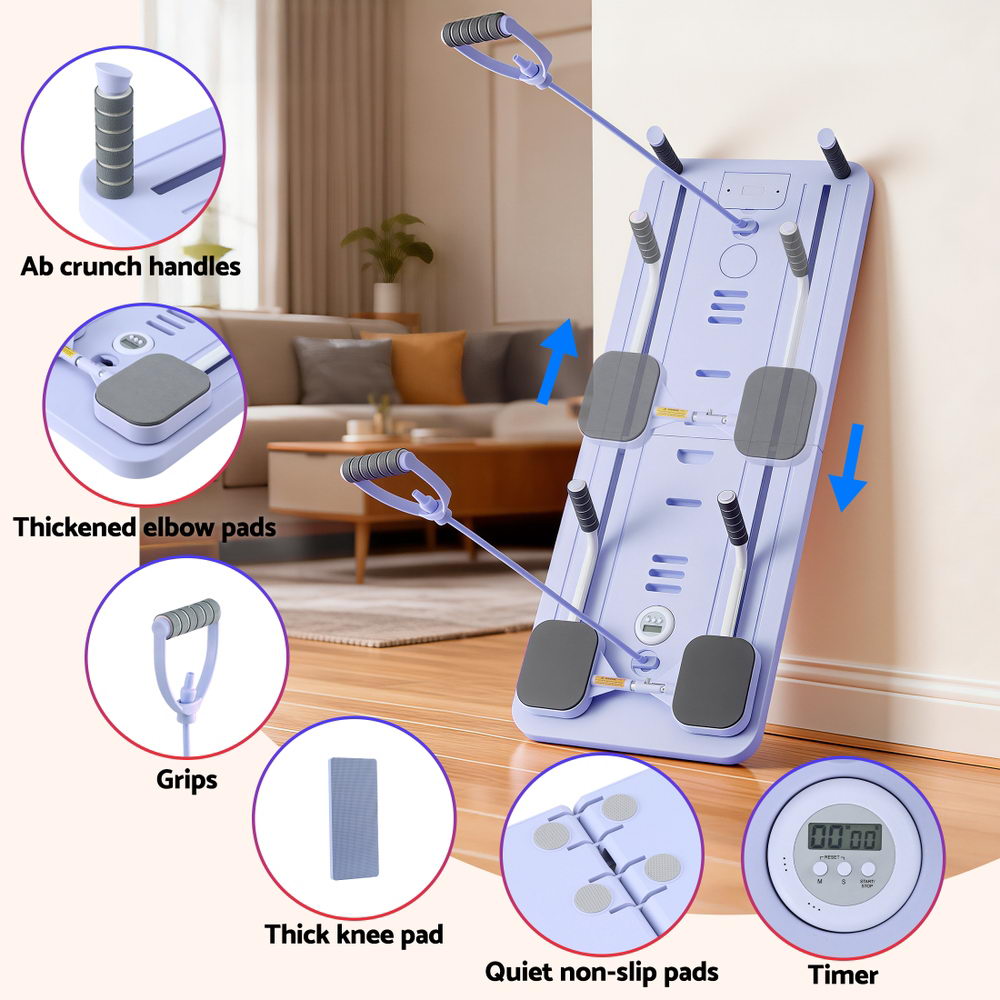 Everfit Pilates Board Foldable Reformer Multi Functional Exercise Trainer Purple