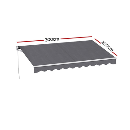 Instahut Retractable Folding Arm Awning Motorised Sunshade 3M X 2M Grey
