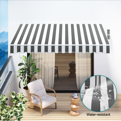 Instahut Retractable Folding Arm Awning Motorised Sunshade 4Mx3M Grey White