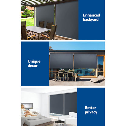 Instahut 2.1X2.5M Outdoor Blinds Awning Roll Down Canopy Retractable Outdoor Blinds Window Shade Grey