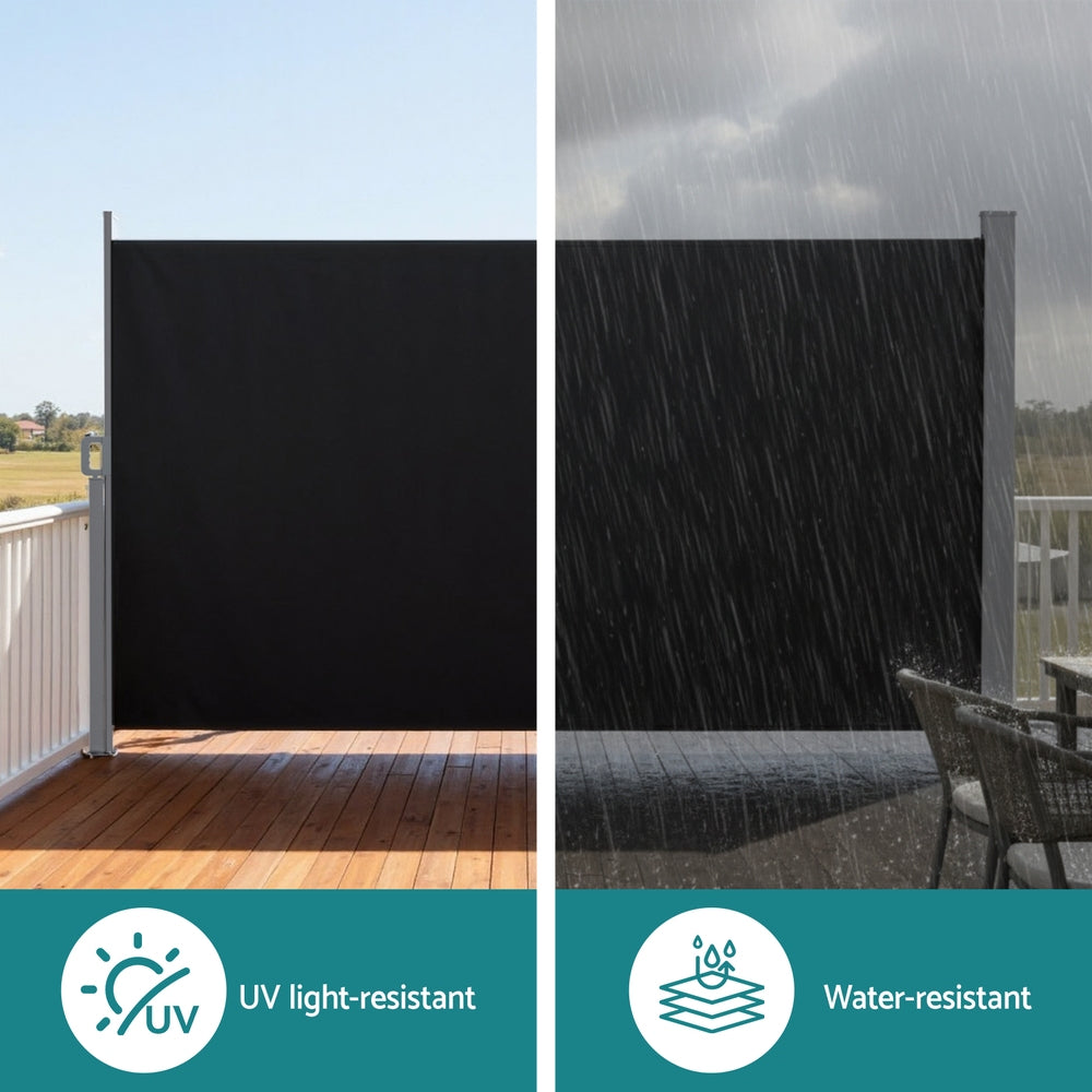 Instahut Side Awning Sun Shade Outdoor Retractable Privacy Screen 1.8X3M Black
