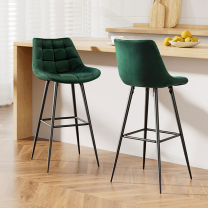 Artiss 2x Bar Stools Velvet Chairs Green