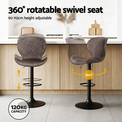 Artiss 4x Bar Stools Kitchen Swivel Gas Lift Counter Chair Wing PE Rattan Brown
