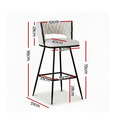Artiss 2x Bar Stools Kitchen Dining Chair Counter Stool Woven Velvet Metal Ivory