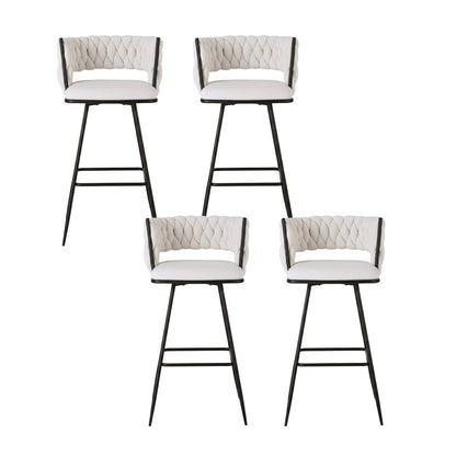 Artiss 4x Bar Stools Kitchen Dining Chair Counter Stool Woven Velvet Metal Ivory