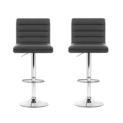 Artiss 2x Bar Stools Padded Leather Gas Lift Grey