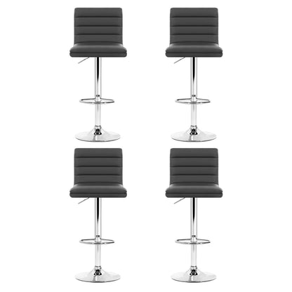 Artiss Set of 4 PU Leather Lined Pattern Bar Stools- Grey and Chrome