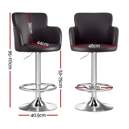 Artiss 2x Leather Bar Stools Swivel Adjustable Gas Lift PU Counter Chairs Brown