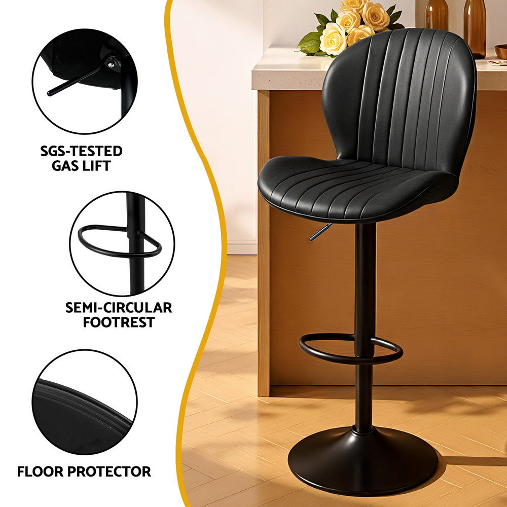 Artiss 4x Bar Stools Kitchen Swivel Gas Lift Counter Chair Shell Leather Black