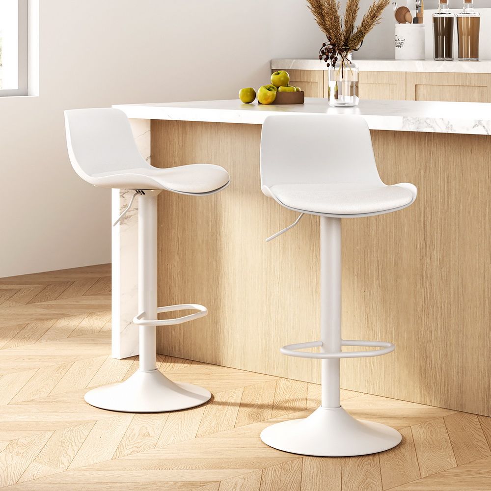Artiss Bar Stools Kitchen Swivel Gas Lift Stool Leather Dining Chairs White x2