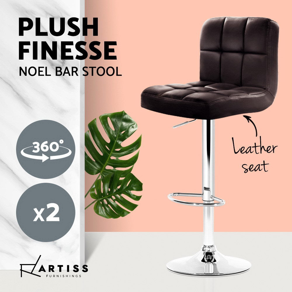 Artiss 2x Bar Stools Leather Gas Lift Brown