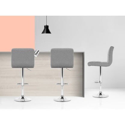 Artiss 2x Bar Stools Kitchen Dining Chairs Counter Stool Gas Lift Fabric Grey
