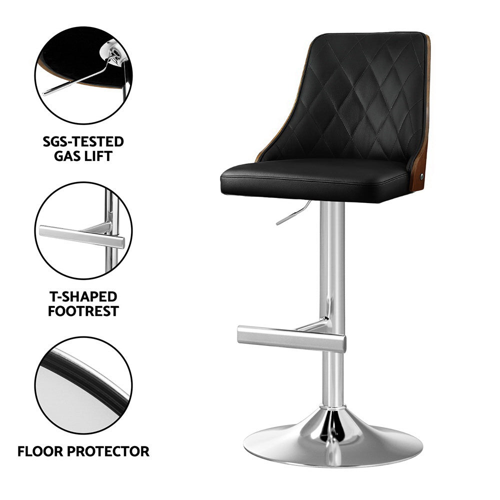 Artiss 2X Bar Stool Wood Swivel Adjustable Kitchen Counter Stool Leather Black