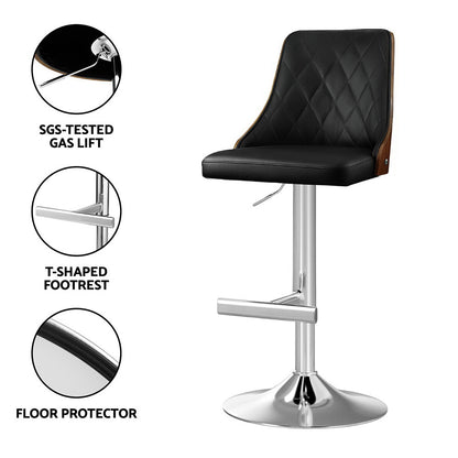 Artiss 2X Bar Stool Wood Swivel Adjustable Kitchen Counter Stool Leather Black