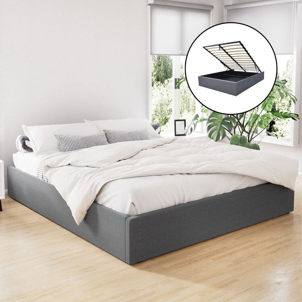 Artiss Bed Frame King Size Gas Lift Base Grey TOKI