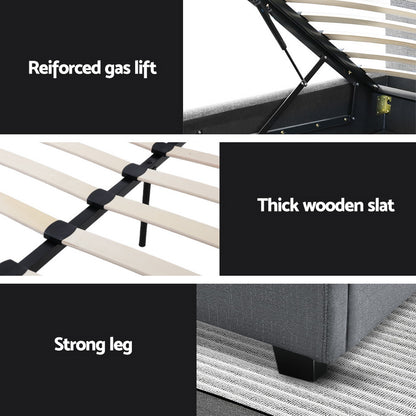 Artiss Bed Frame Queen Size Gas Lift Grey VILA