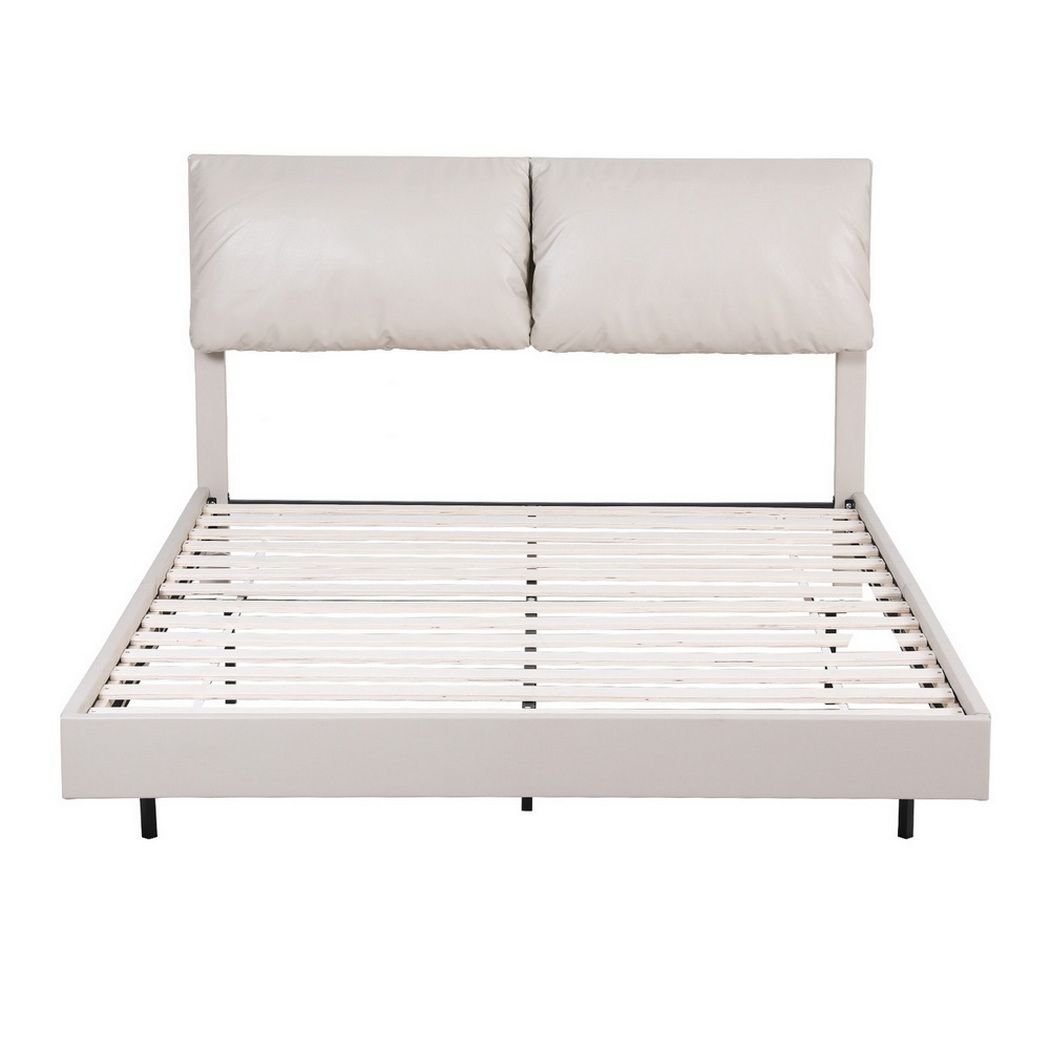 Artiss Double Bed Frame RGB LED Floating Beds Adjustable Headboard Beige White