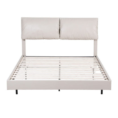 Artiss Double Bed Frame RGB LED Floating Beds Adjustable Headboard Beige White