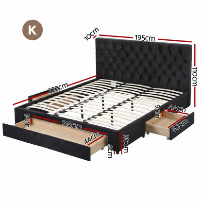 Artiss King Bed Frame Storage Charging Station Upholstered 3 Drawers USB Type-C