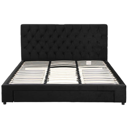 Artiss King Bed Frame Storage Charging Station Upholstered 3 Drawers USB Type-C