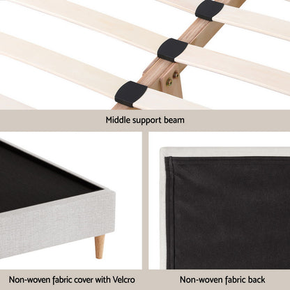 Artiss Queen Bed Frame Platform Bed Base Upholstered Headboard Linen Fabric Beige