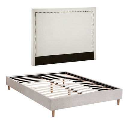 Artiss Queen Bed Frame Platform Bed Base Upholstered Headboard Linen Fabric Beige