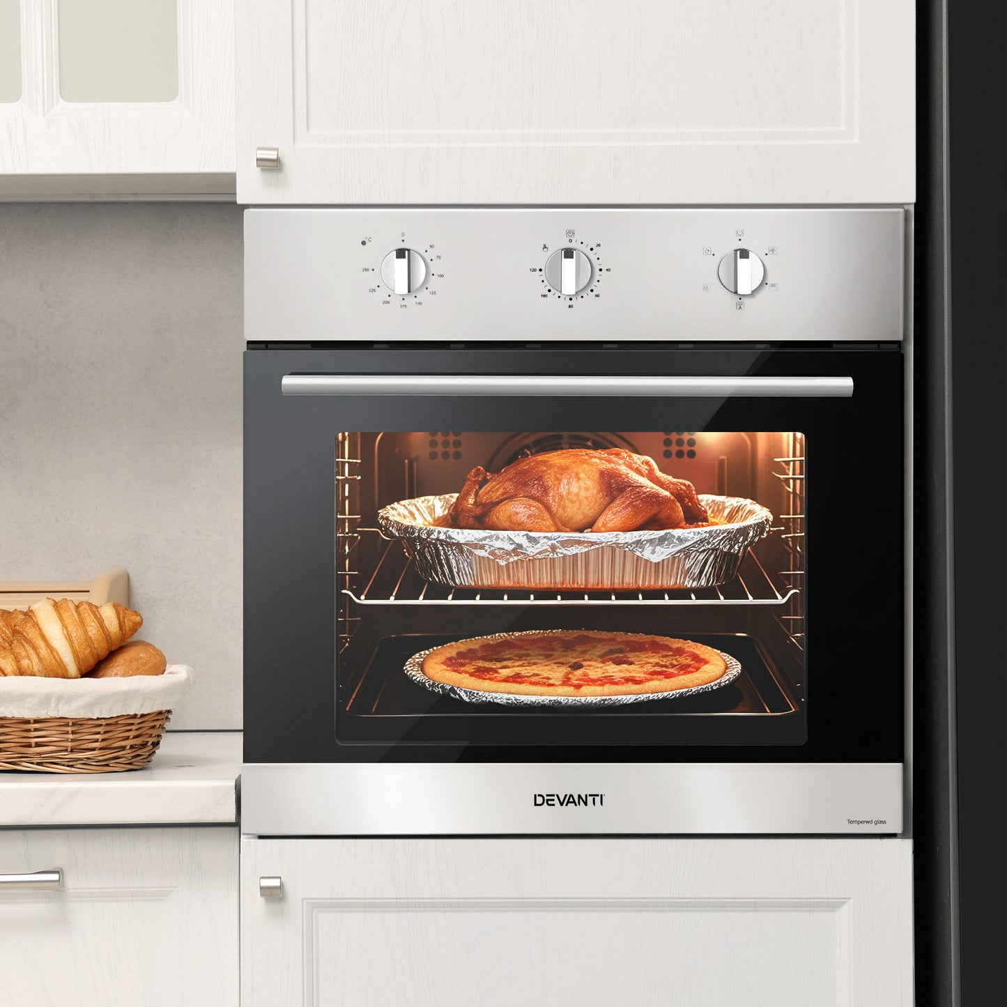 Devanti 60cm Electric Built In Wall Oven Stainless Steel 70L Silver