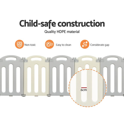 Keezi Baby Playpen 16 Panels Foldable Toddler Fence Safety Play Activity Centre