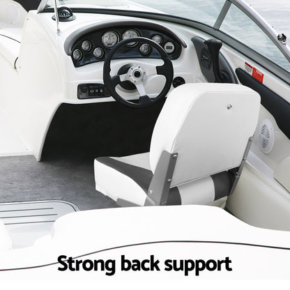 Seamanship 2X Folding Boat Seats with 2X Adjustable Pedestals 55–75cm Marine Swivel Low Back 13cm Padding Charcoal