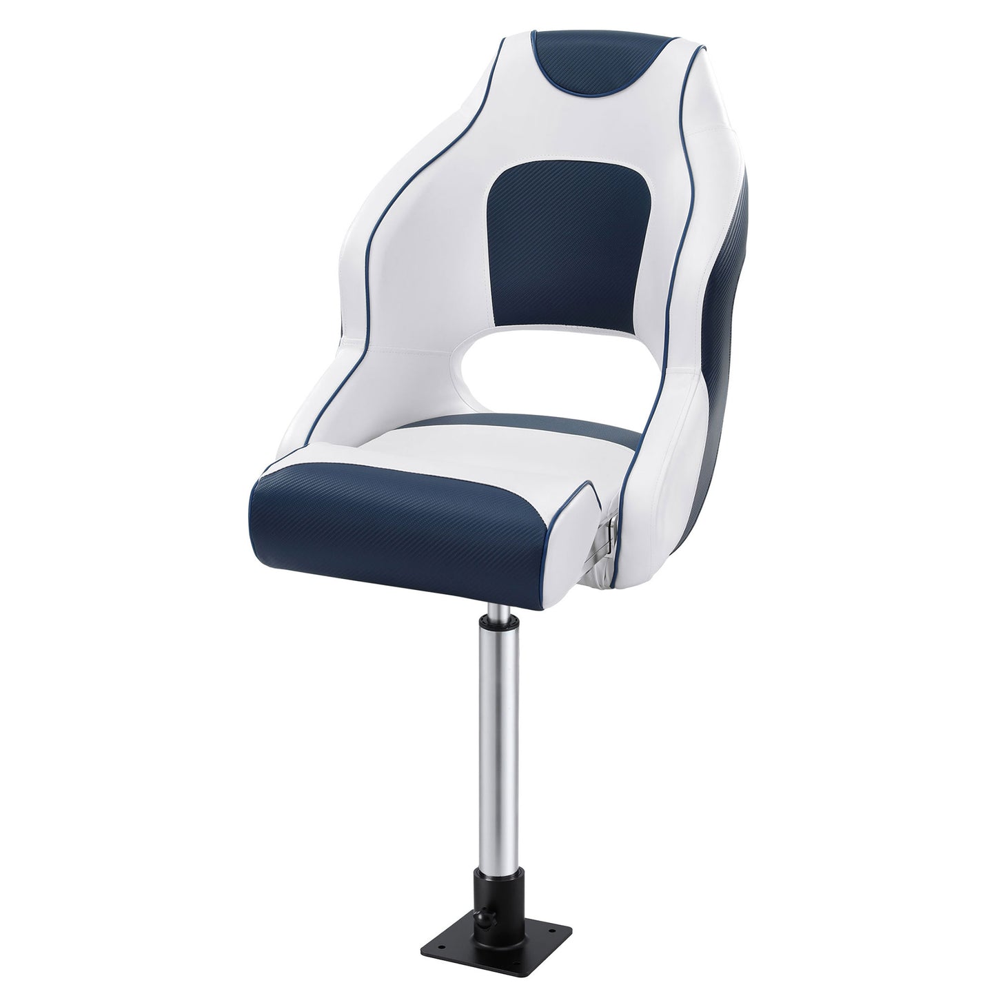 Seamanship Captain Bucket Boat Seats Flip Up Bolster Swivel 15cm Padding with Adjustable Pedestals 55–75cm Blue