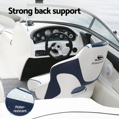 Seamanship Captain Bucket Boat Seats Flip Up Bolster Swivel 15cm Padding with Adjustable Pedestals 55–75cm Blue
