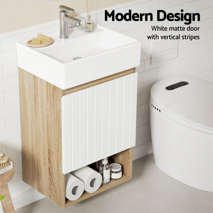 Cefito Vanity Unit 445mm Basin Bathroom Cabinet Storage Wall Hung Sink White