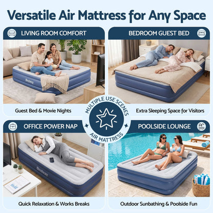 Bestway Queen Air Mattress with Built-in Pump Tritech Inflatable Bed 61cm