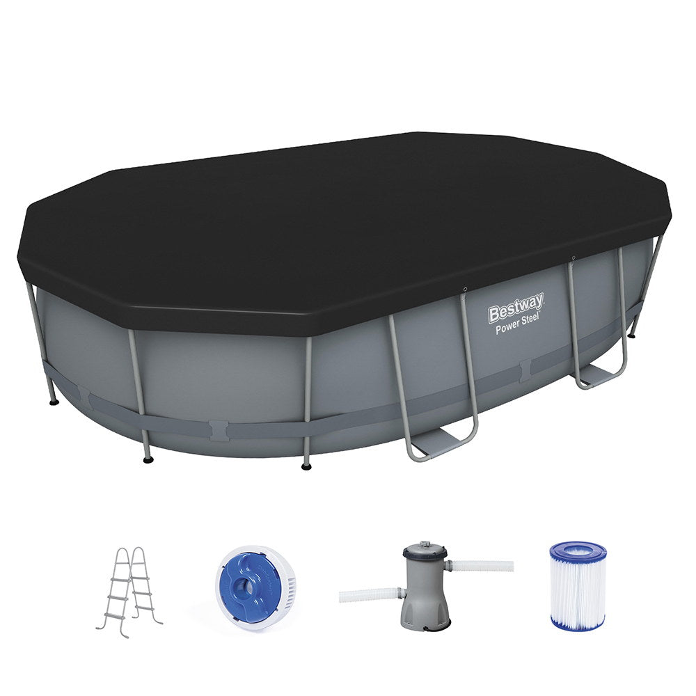 Bestway 488x305x107cm Swimming Pool Steel Frame Set w/ Pump Filter Ladder Cover